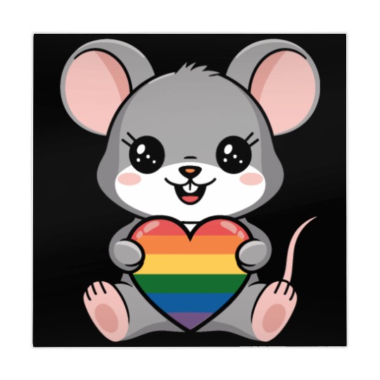 LGTBQ Cute Mouse Holding Rainbow Heart Mahjong Mats