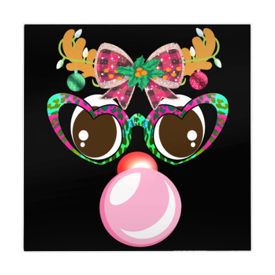 Reindeer face Blowing Bubble coquette bow Xmas Mahjong Mats