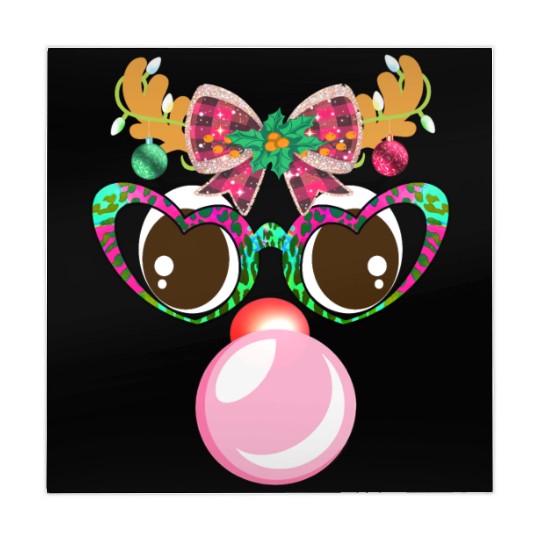 Reindeer face Blowing Bubble coquette bow Xmas Mahjong Mats