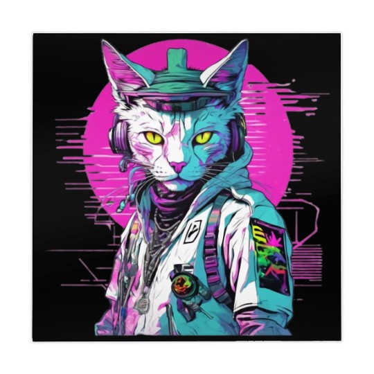 Neon Cyberpunk Warrior Cat Mahjong Mats