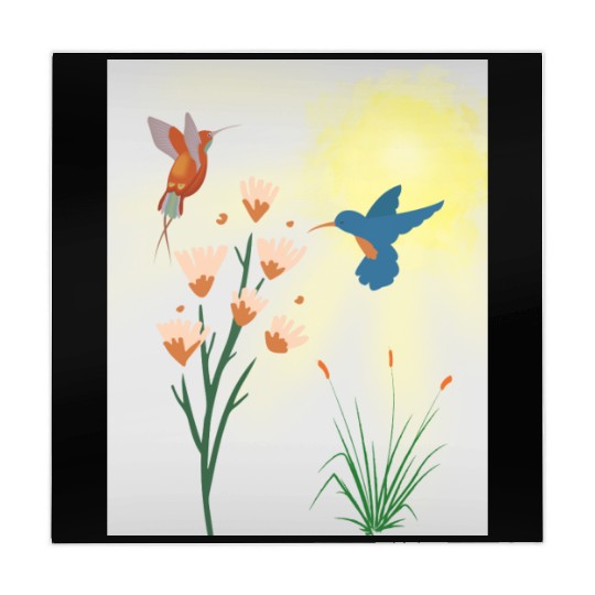 Minimalist Hummingbird and flowers Canvas Print Mahjong Mats