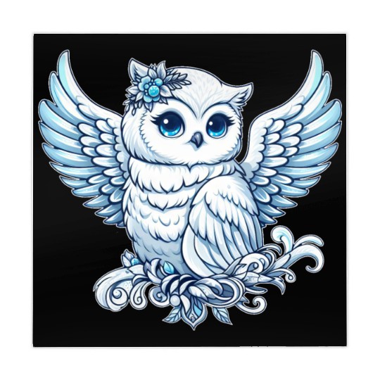 Cute snowy owl blue eyes angel wings cartoon Mahjong Mats