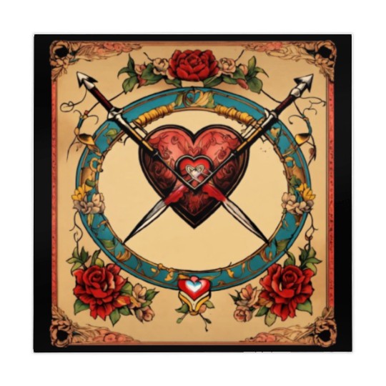 Traditional Tattoo Heart with Cupid Bow Mahjong Mats