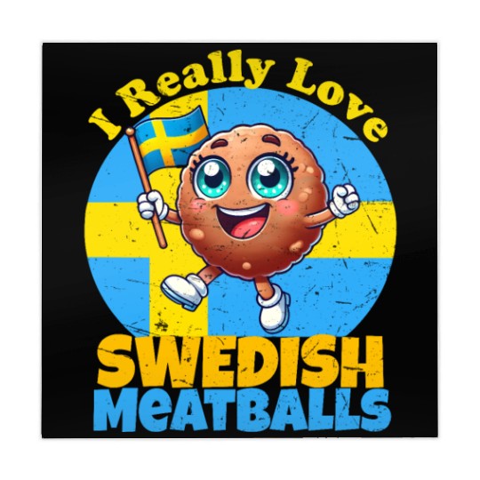 Swedish Meatball Cartoon - Cute Food Art with Flag Mahjong Mats
