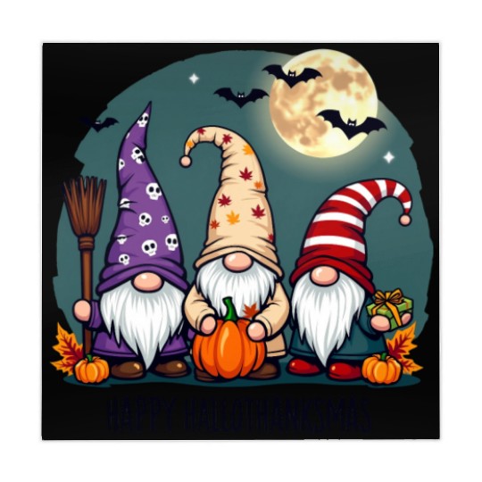 Happy Hallothanksmas Gnomes Celebration with Bats Mahjong Mats