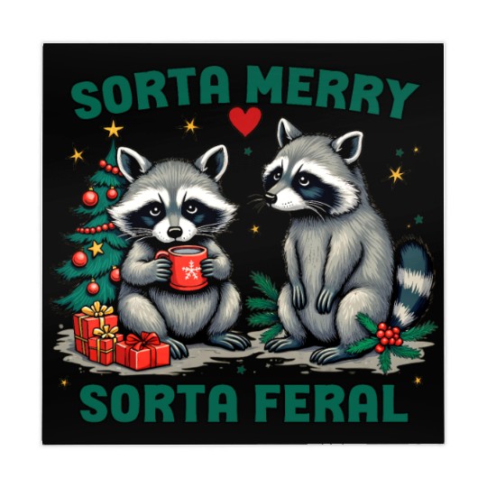Sorta Merry Sorta Feral Funny Raccoon Christmas Mahjong Mats