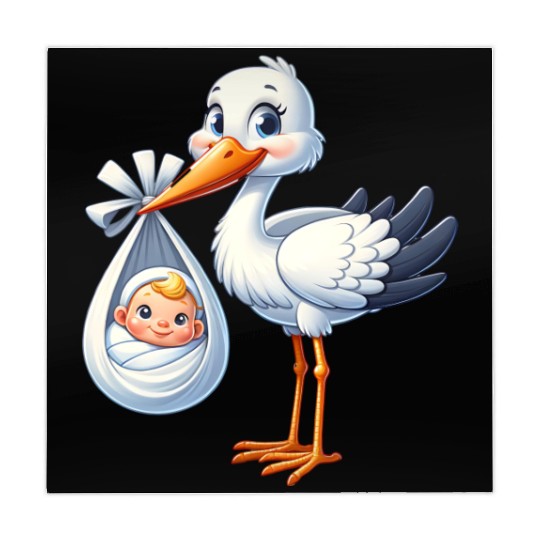 Adorable Stork with Newborn Baby Illustration - Mahjong Mats