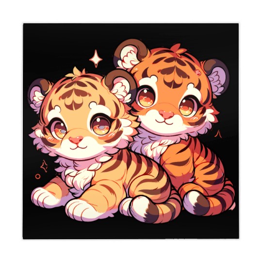 Adorable Baby Tiger Cubs Artwork - Cute and Mahjong Mats