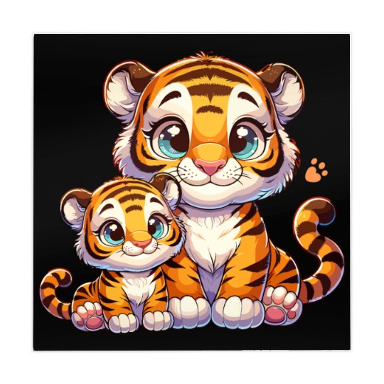 Adorable Mommy and Baby Tiger Illustration with Mahjong Mats