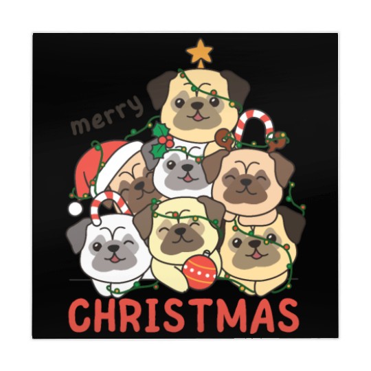 Pug Christmas Tree Merry Christmas Mahjong Mats