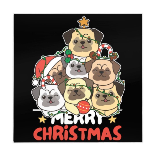 Pug Christmas Tree Merry Christmas Mahjong Mats