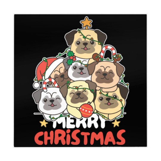 Pug Christmas Tree Merry Christmas Mahjong Mats