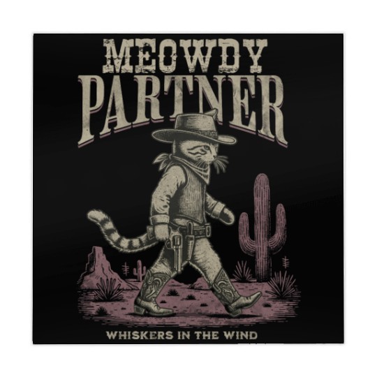 Meowdy Partner Whiskers In The Wind Cowboy Cat Mahjong Mats