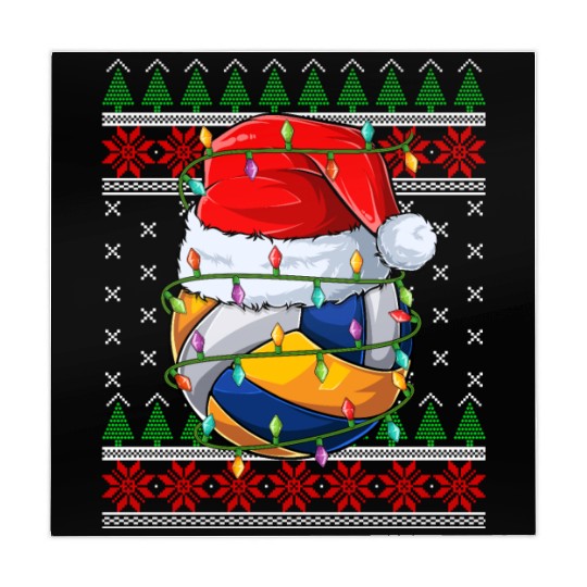 Volleyball Ugly Christmas Santa Hat Mahjong Mats