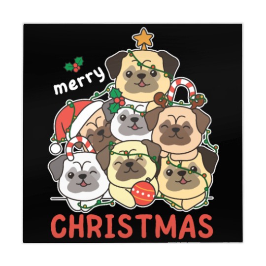 Pug Christmas Tree Merry Christmas Mahjong Mats