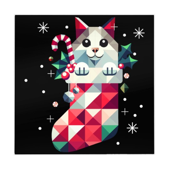 cute cat in a colorful Christmas stocking Mahjong Mats