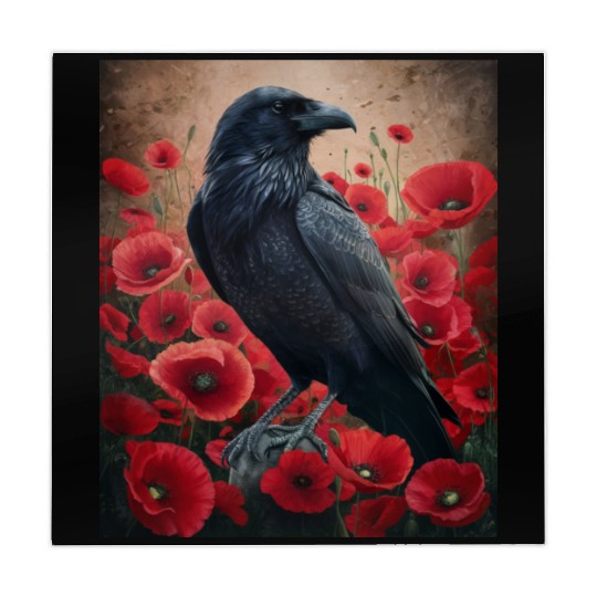 Raven Red Poppies Gothic Nature Art natural Mahjong Mats