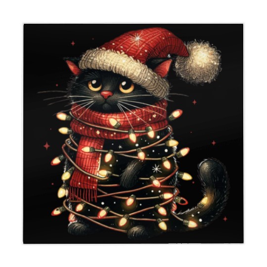 Black Cat In Christmas Light, Cat Lights Mahjong Mats