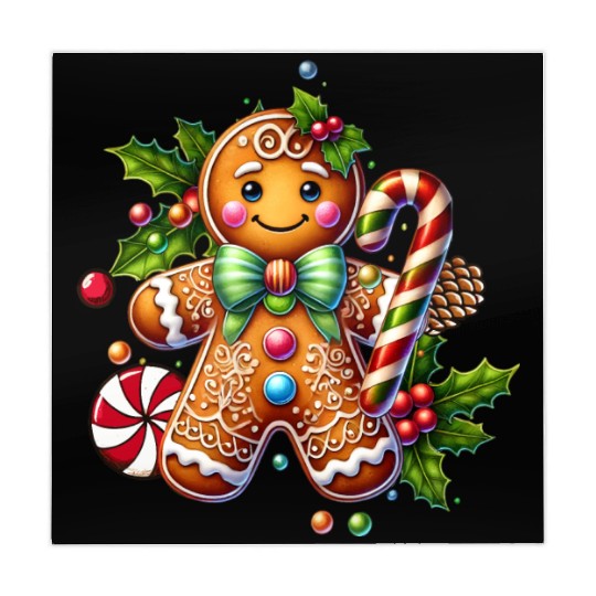 Happy gingerbread man with candy cane Mahjong Mats