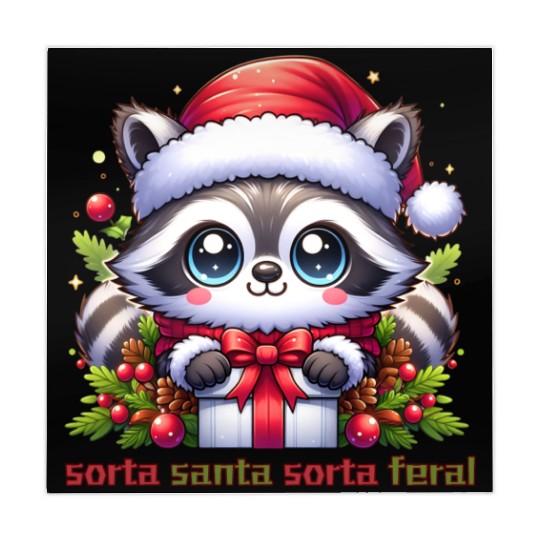 Sorta Santa, Sorta Feral - Cute Christmas Raccoon Mahjong Mats