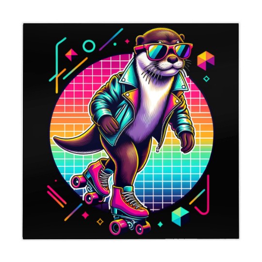 Retro Otter Skating in Style with Sunglasses Mahjong Mats