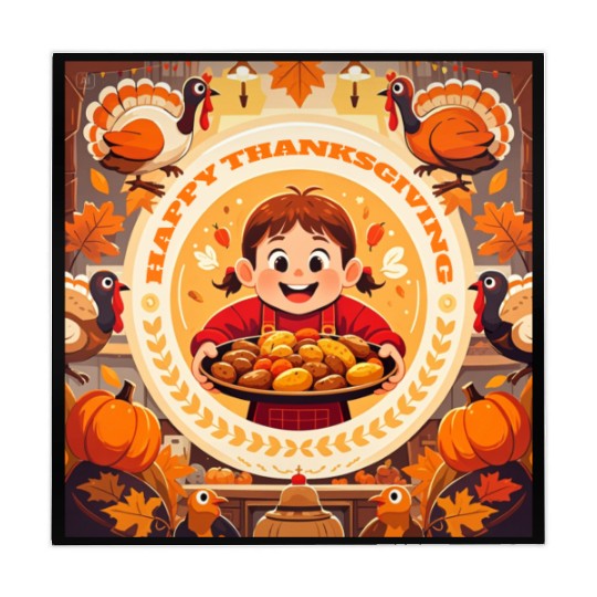 child celebrate Happy Thanksgiving Roasted Potato Mahjong Mats