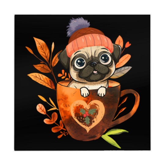 Pug in A Coffee Cup with Christmas Mahjong Mats