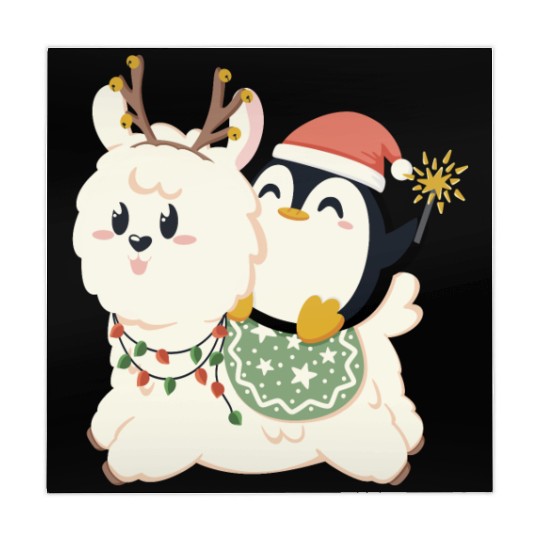 Alpaca and penguin celebrate Christmas Mahjong Mats