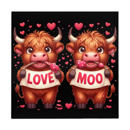 Cute cartoon valentines highland cow Mahjong Mats