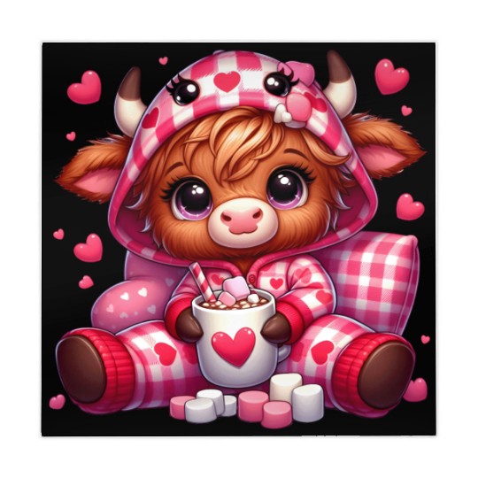 Cute cartoon valentines highland cow Mahjong Mats