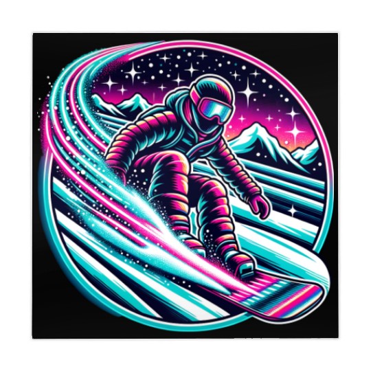 Epic Neon Snowboarding Adventure Under Starry Sky Mahjong Mats
