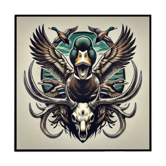 Mallard duck flying over deer skull in marsh Mahjong Mats
