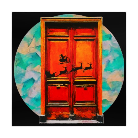 Santa Sleigh Reindeer Flying Over Red Door Unique Mahjong Mats