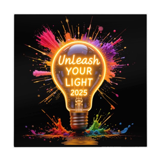 A large starburst glowing in neon light with 2025 Mahjong Mats