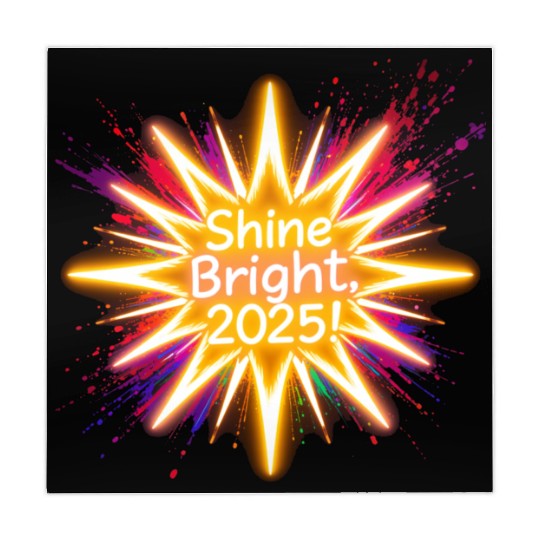 A large starburst glowing in neon light with 2025 Mahjong Mats