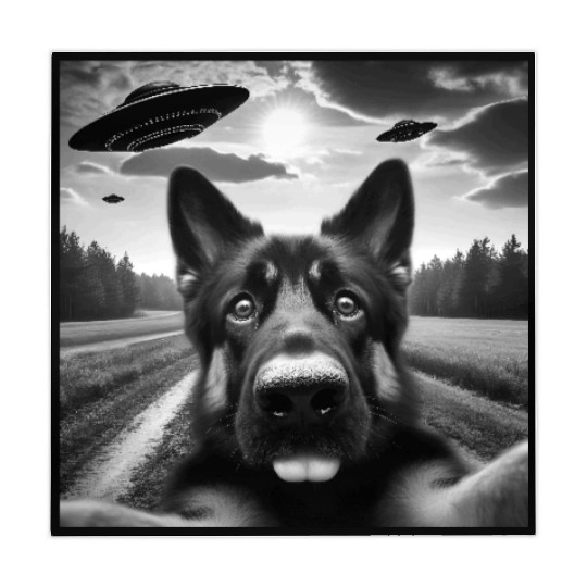 German2 Shepherd Funny GSP Selfie with UFOs Weird Mahjong Mats