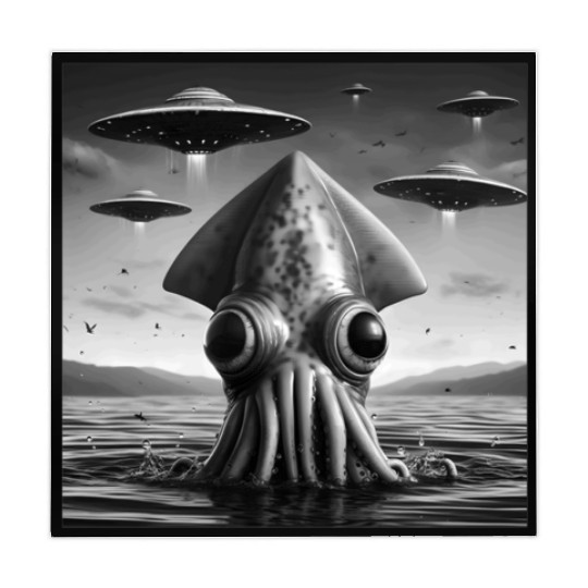 Squid Octopus Funny Graphic Selfie with UFOs Weird Mahjong Mats