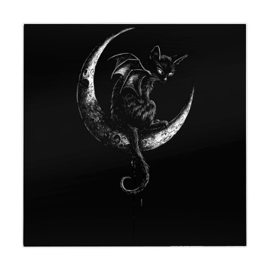 Cat With Bat Wings Sitting On Crescent Moon Goth Mahjong Mats
