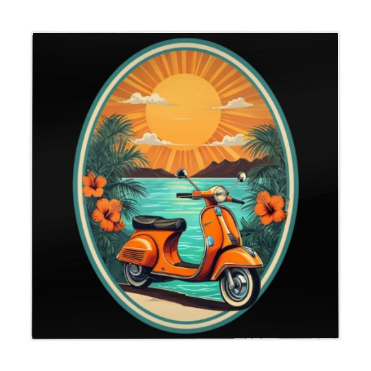 Beach Sunset Orange Scooter by Tropical Mahjong Mats