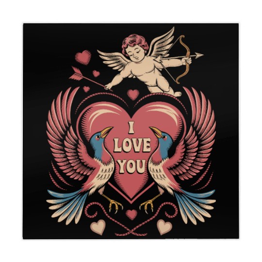 Vintage Valentine I Love You Cupid Heart Design Mahjong Mats