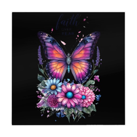 Butterfly with Flowers Art Faith Over Fear Mahjong Mats