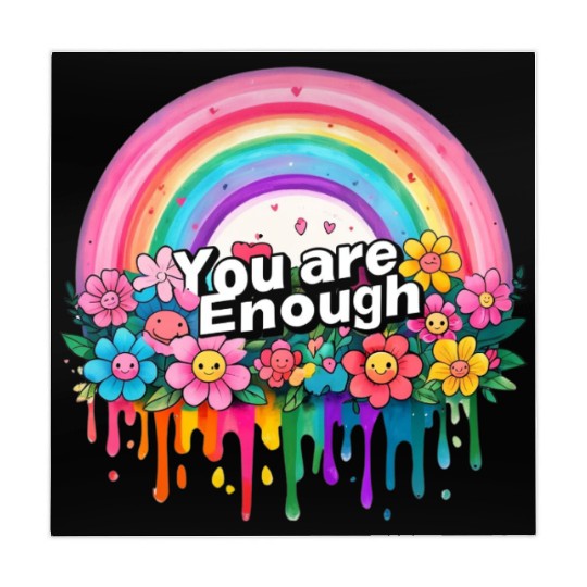 "You Are Enough" Rainbow and Flowers Inspirational Mahjong Mats