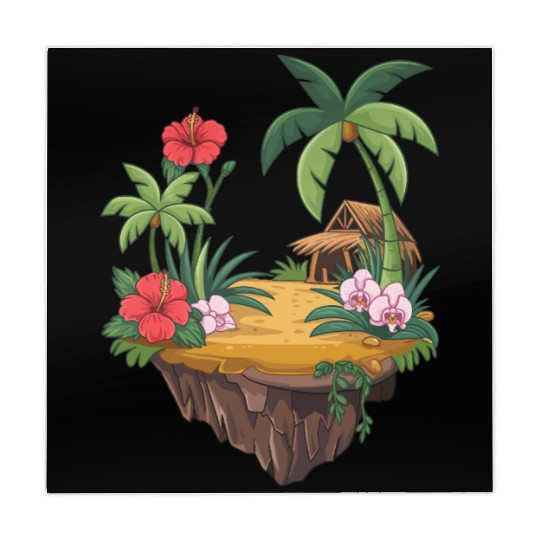 Tropical Island Hut Hibiscus and Orchids Mahjong Mats
