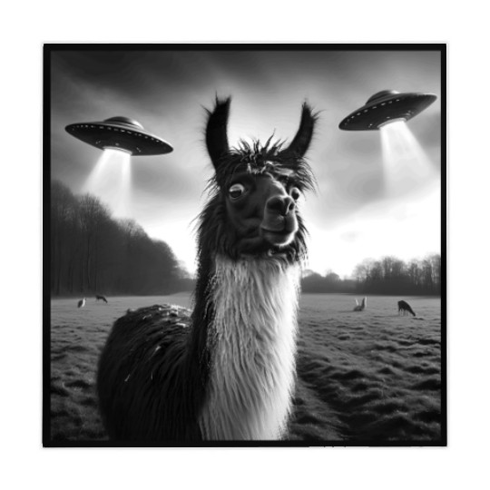 Llama alpaca Funny Graphic Selfie with UFOs Weird Mahjong Mats