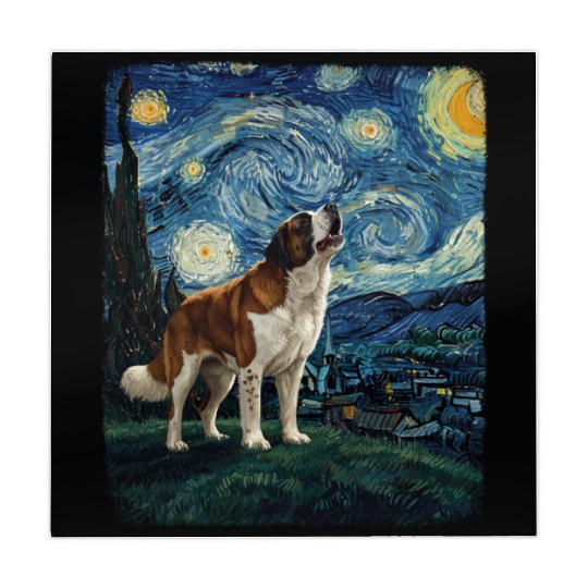 Saint Bernard Howling At Moon Starry Night Van Gog Mahjong Mats