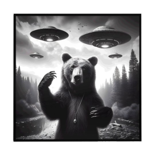 Grizzly Bear Outdoors Graphic Selfie with UFOs Wei Mahjong Mats