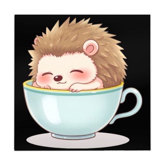 Cute hedgehog relaxing in a light blue cup Mahjong Mats