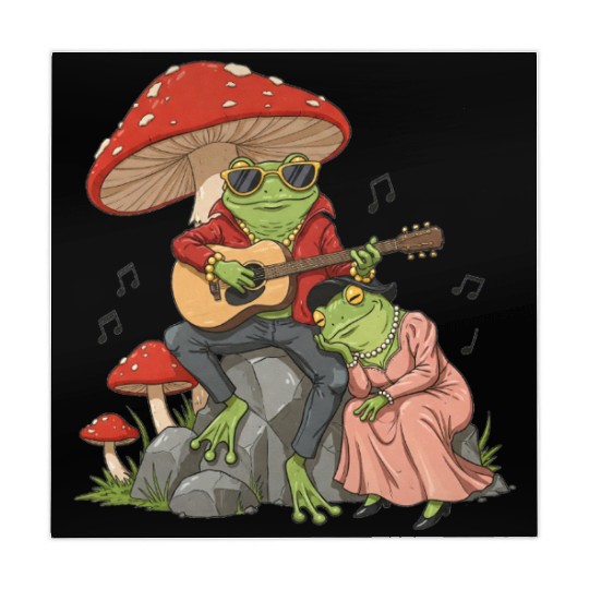 Frog couple with guitar on transparent background Mahjong Mats