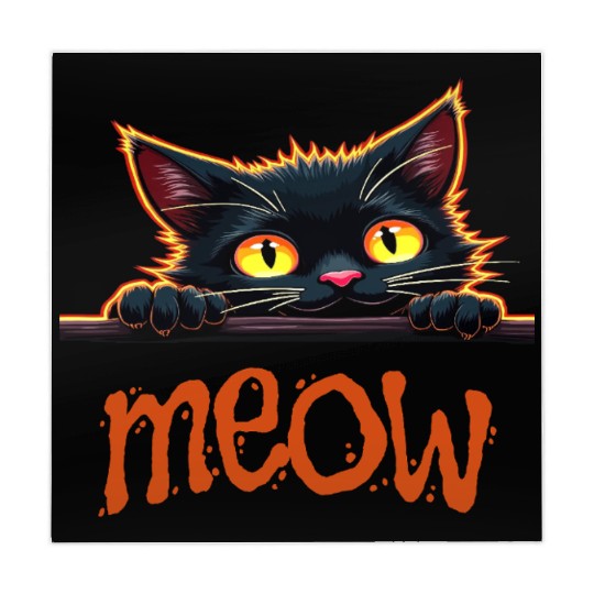 Neon Black Cat with Playful  Mahjong Mats