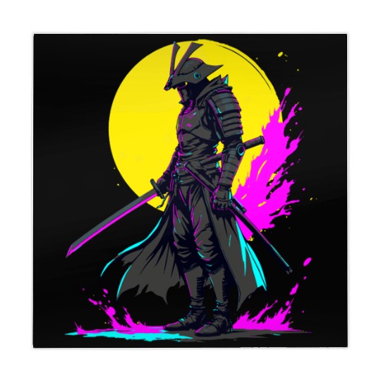 Cyberpunk Samurai Warrior Neon Art Design Mahjong Mats
